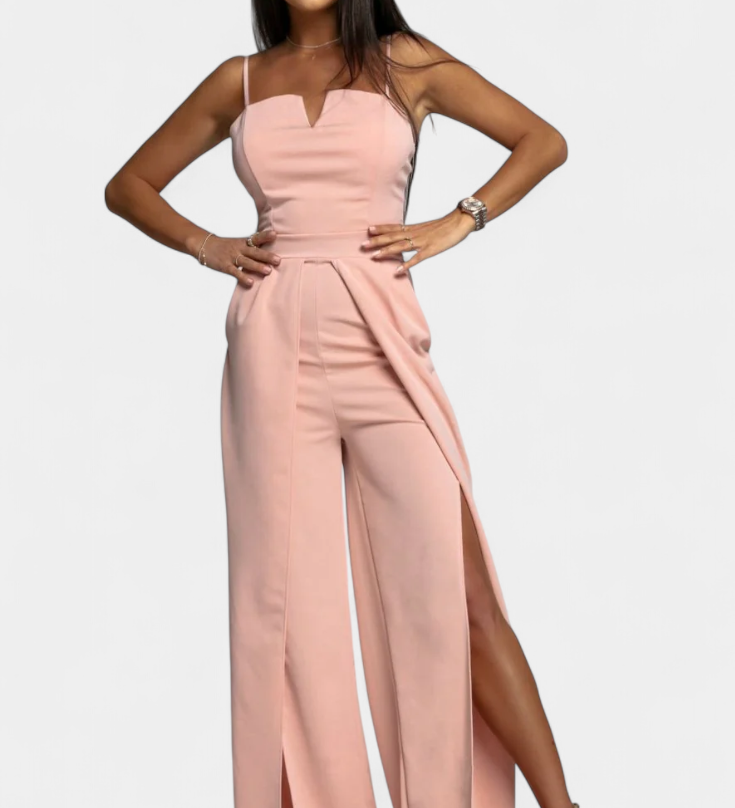 Prescillia Jumpsuit with Spaghetti Straps and Leg Opening