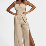 Prescillia Jumpsuit with Spaghetti Straps and Split Leg