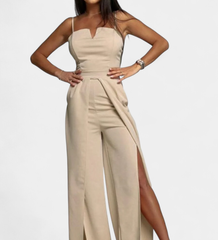 Prescillia Jumpsuit with Spaghetti Straps and Leg Opening