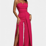 Prescillia Jumpsuit with Spaghetti Straps and Split Leg