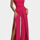 Prescillia Jumpsuit with Spaghetti Straps and Split Leg