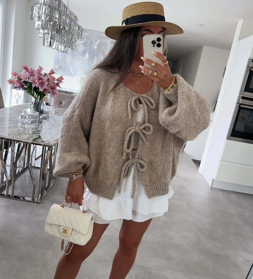 Eva | Knitted Bow Cardigan