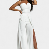 Prescillia Jumpsuit with Spaghetti Straps and Split Leg