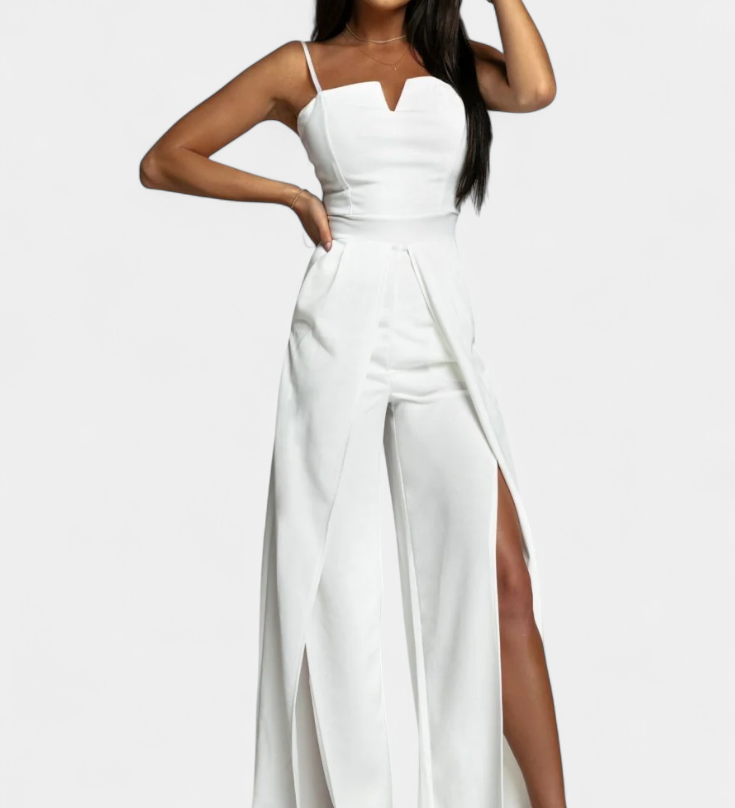 Prescillia Jumpsuit with Spaghetti Straps and Leg Opening