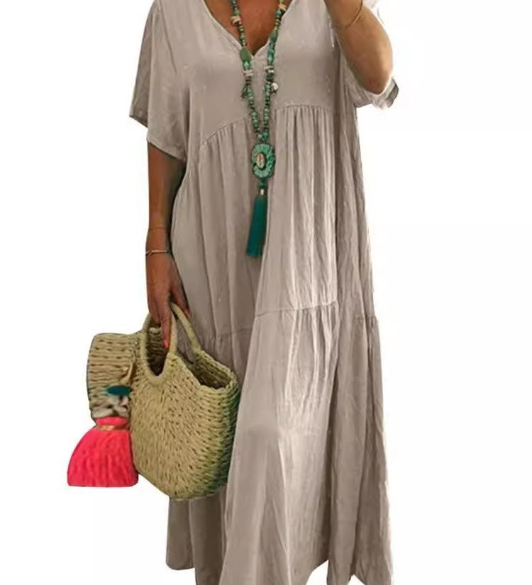 LINNEA™ – Soft Ruffle V-Neck Maxi Dress