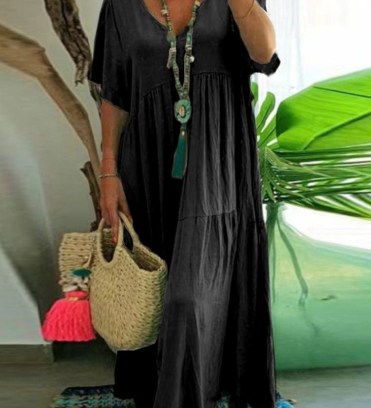 LINNEA™ – Soft Ruffle V-Neck Maxi Dress