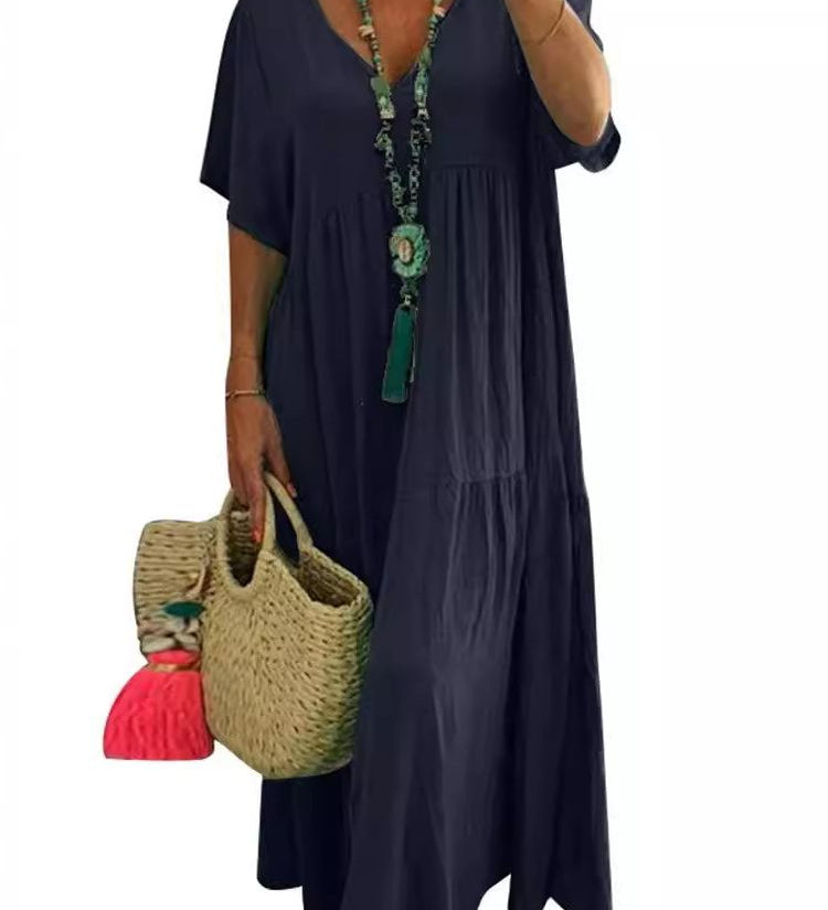 LINNEA™ – Soft Ruffle V-Neck Maxi Dress