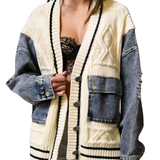 FRANCEL™ – Relaxed Denim Patchwork Knit Cardigan