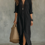 Carmen | Oversized Black Maxi Dress with Buttons