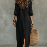 Carmen | Oversized Black Maxi Dress with Buttons
