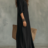 Carmen | Oversized Black Maxi Dress with Buttons