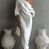 Ivory Linen Dress Off-Shoulder