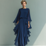 Navy Chiffon Ruffle Set