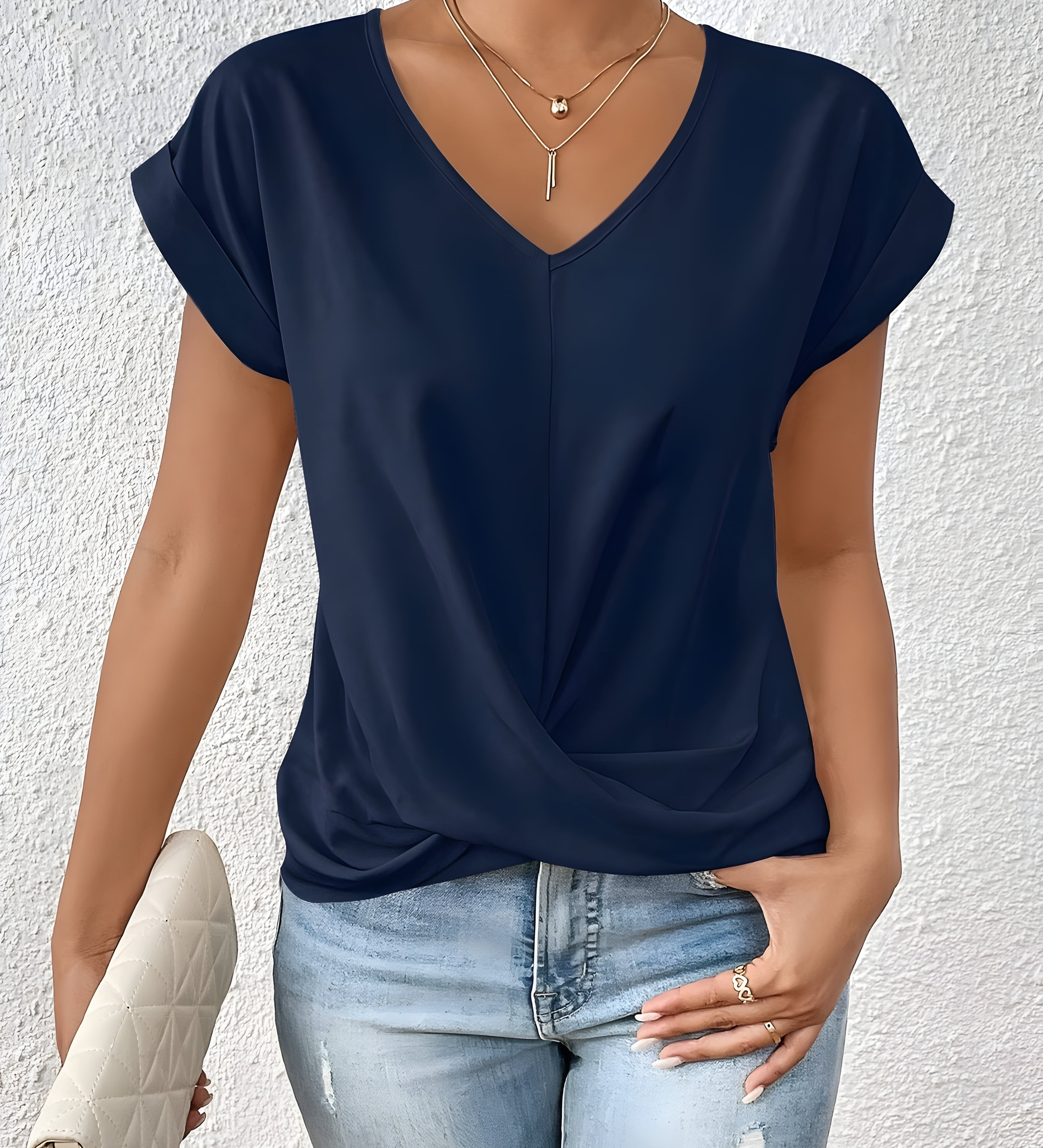 MEIKA™ – Classic Twist Detail V-Neck Top