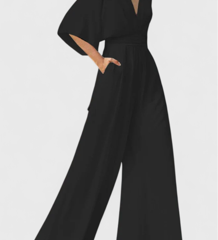 Elegant Long Jumpsuit with Wide Legs and V-Neck