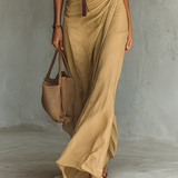 Maxi Dress with Notched Collar and Long Sleeves