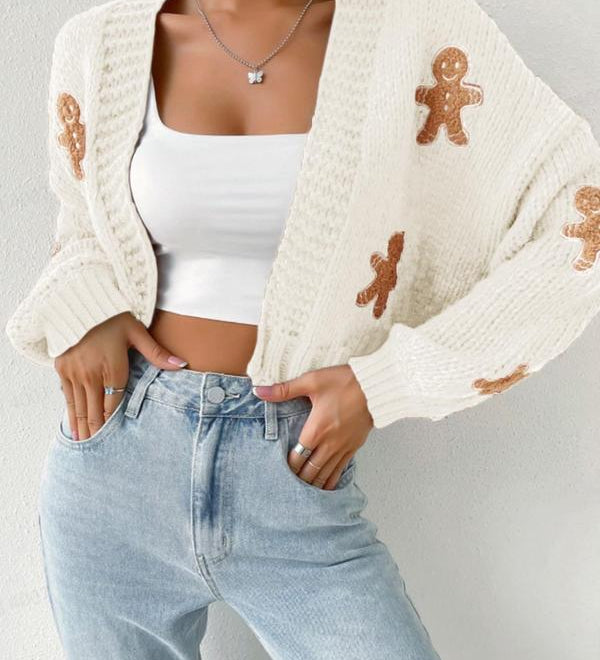 HEIDI™ - Open Front Knit Cardigan with Cartoon Print for Cozy Outfits