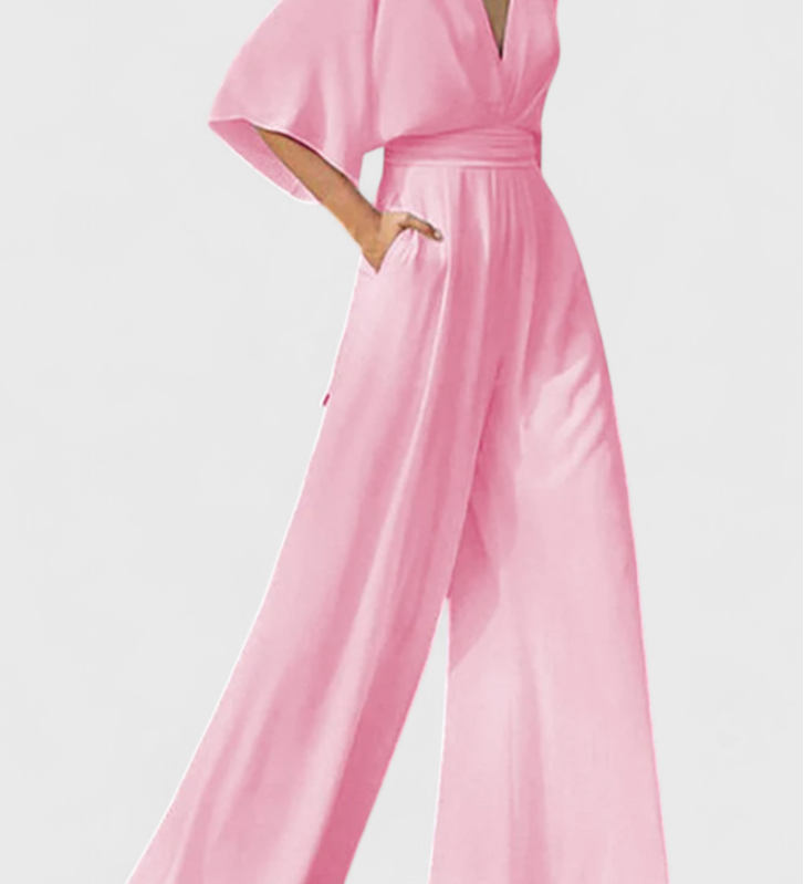 Elegant Long Jumpsuit with Wide Legs and V-Neck