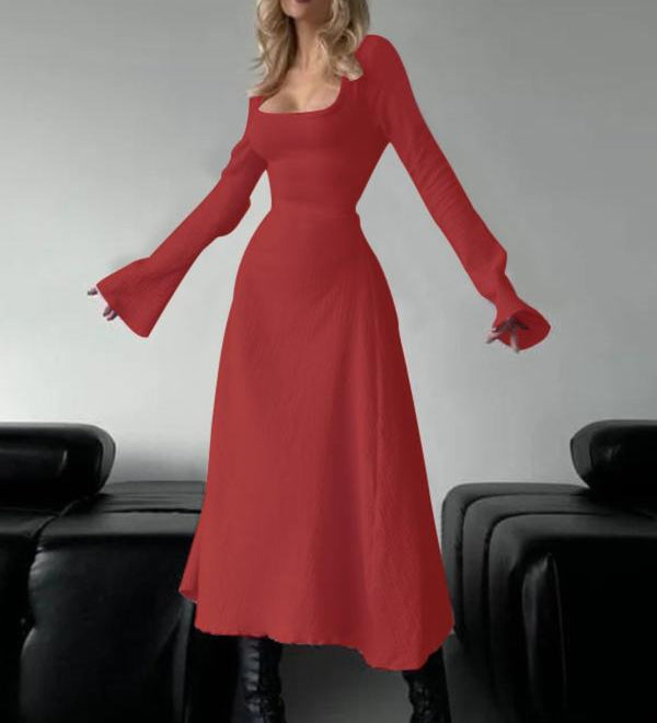 ERIN™ - Sophisticated Lace-Up Tie Back Flounce Sleeve A-Line Long Dress