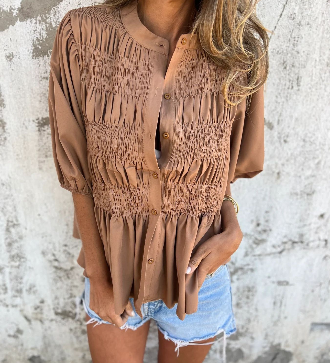 ELIZA™ - Pleated Button-Up Blouse