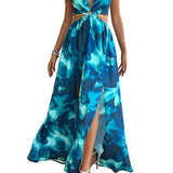 HANNAH™ - Floral Print Cami Dress with Chain Decor and Split Thigh for Beach Holidays