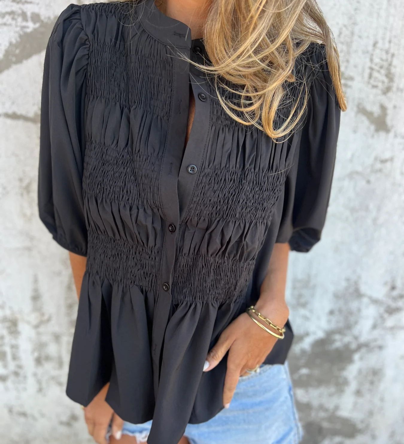 ELIZA™ - Pleated Button-Up Blouse