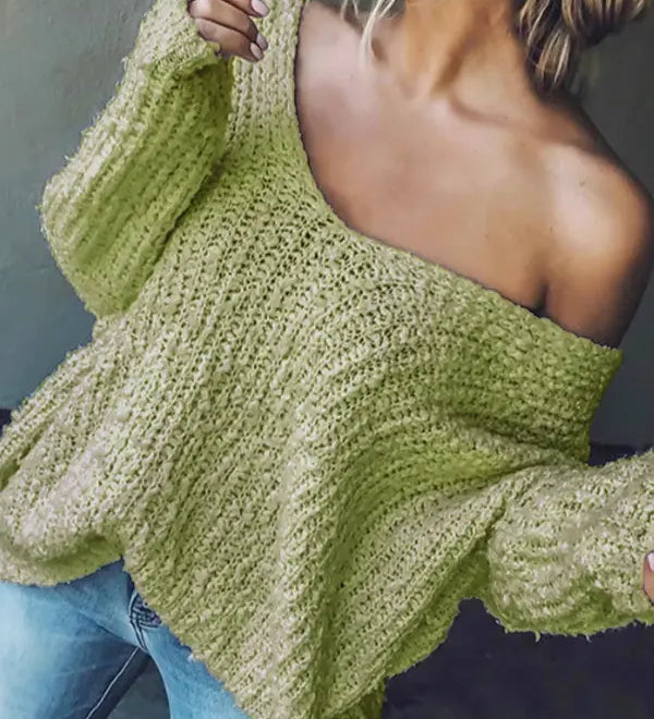 TELIKA™ - Comfy Drop Shoulder Long Sleeve Sweater