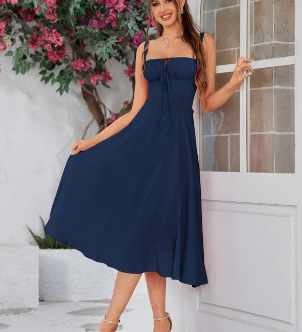 MEGAN™ - Ruched Boning Corset Dress with Tie-Front and Split Thigh Detail