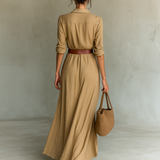 Maxi Dress with Notched Collar and Long Sleeves