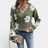 Thea Elegant Floral Sweater with V-Neck