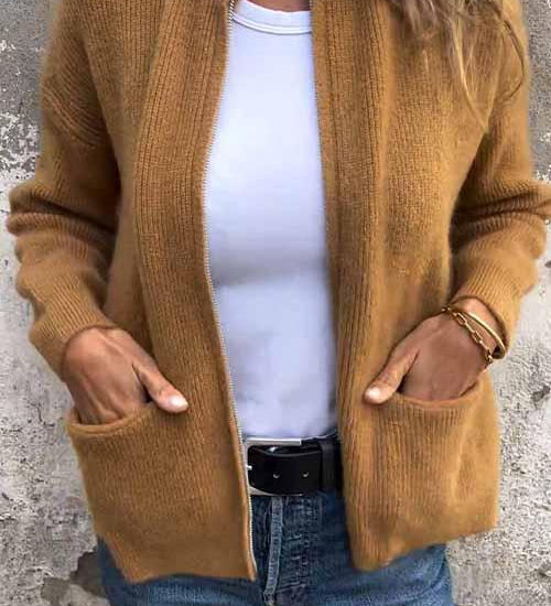 SARIA™ - Zip-Up Knit Cardigan