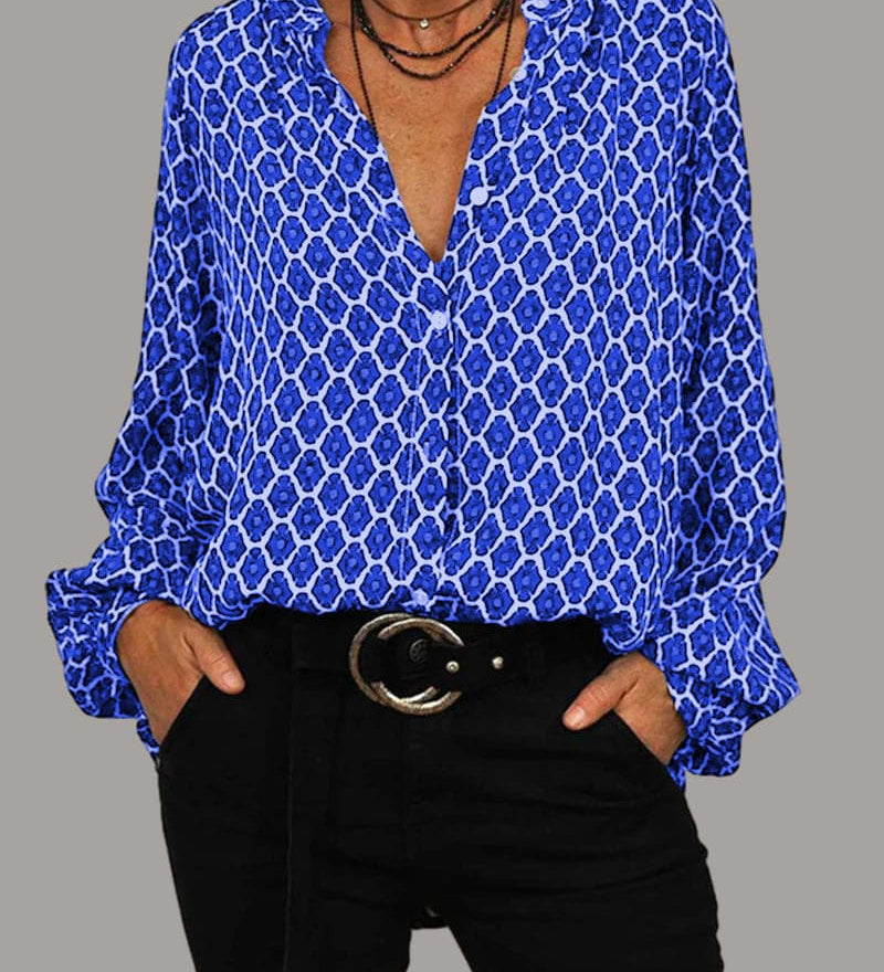 ELVIRA™ - Geometric V-Neck Blouse