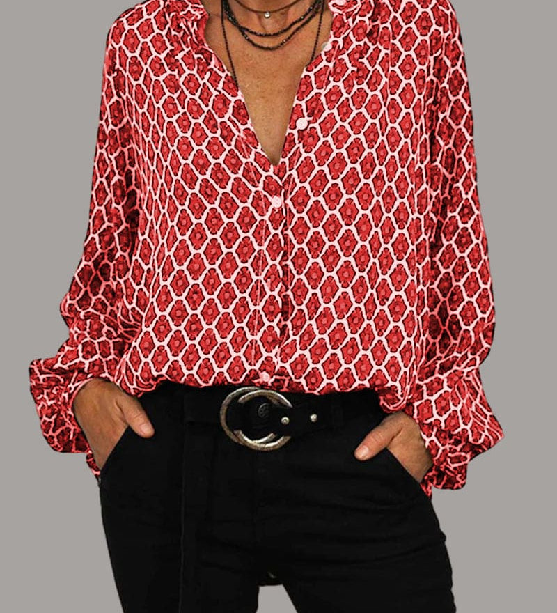 ELVIRA™ - Geometric V-Neck Blouse