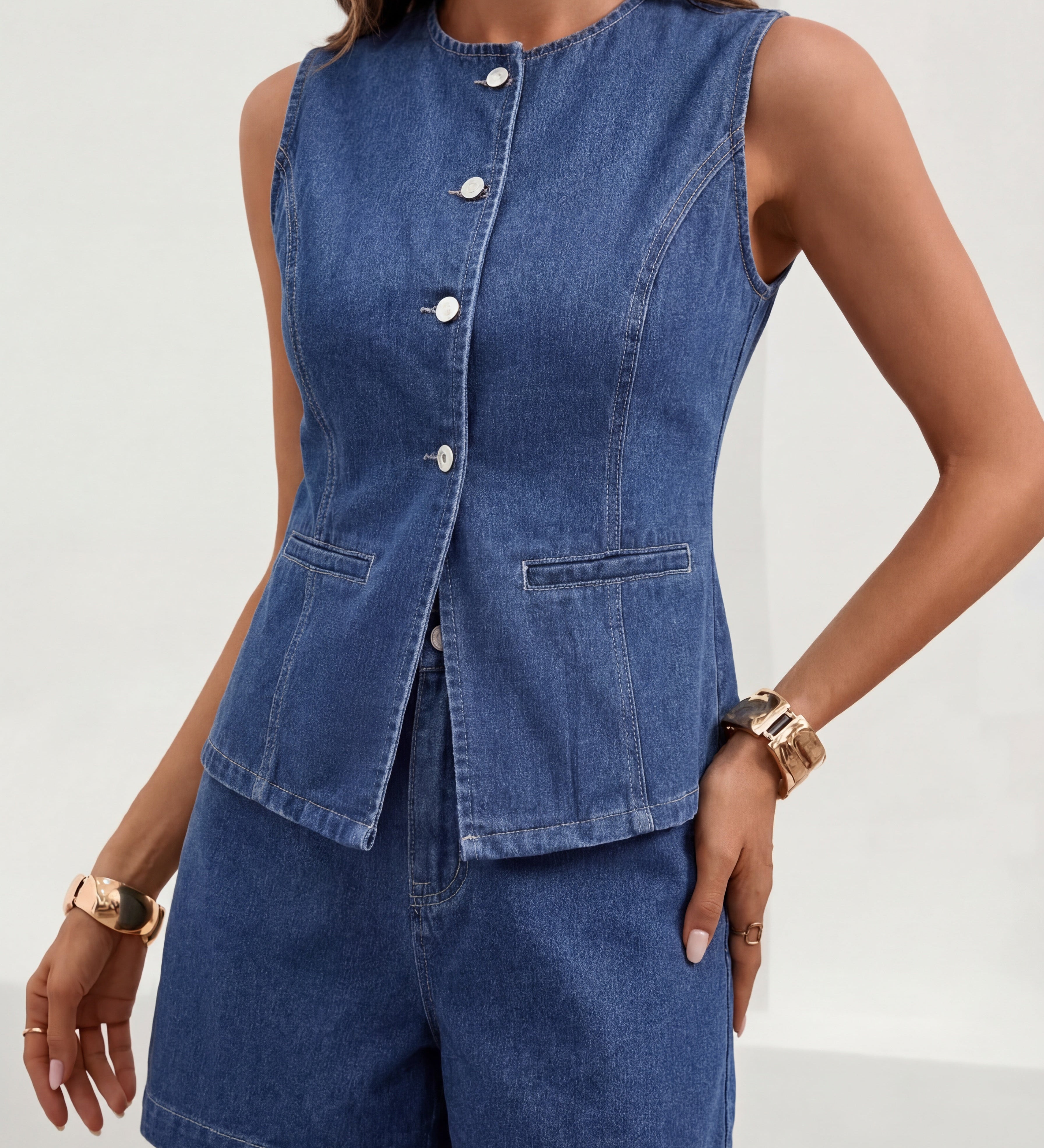 DENNISE™ – Casual Vest & Shorts Two-Piece Set
